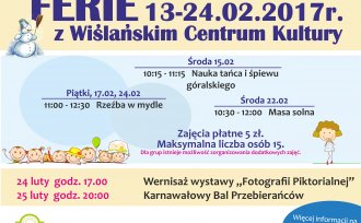 Plakat promujący ferie z Wiślańskim Centrum Kultury