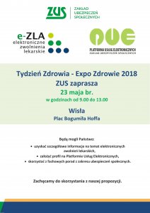 Plakat promujący spotkanie z ZUS w sprawie elektronicznych zwolnień lekarskich
