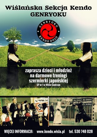 Plakat promujący treningi kendo dla dzieci i młodzieży