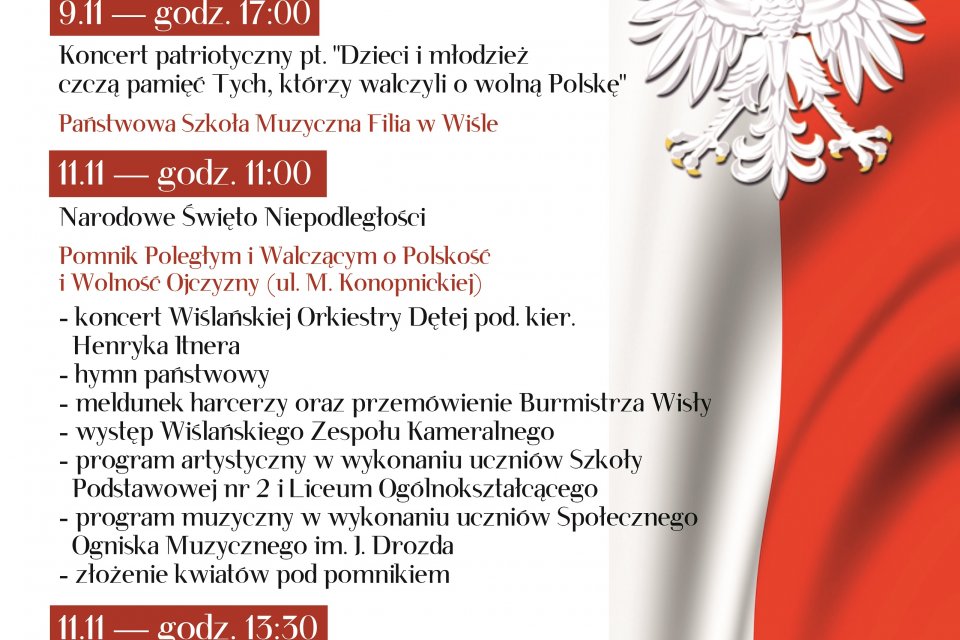 Ogólny plakat wydarzeń związanych ze 100-leciem odzyskania niepodległości