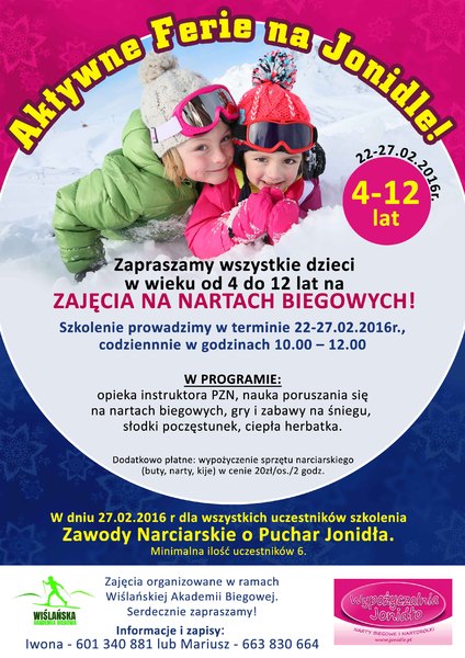 Zaproszenie na Aktywne Ferie na Jonidle!