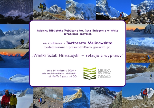 Plakat dotyczący spotkania z podróżnikiem Bartoszem Malinowskim