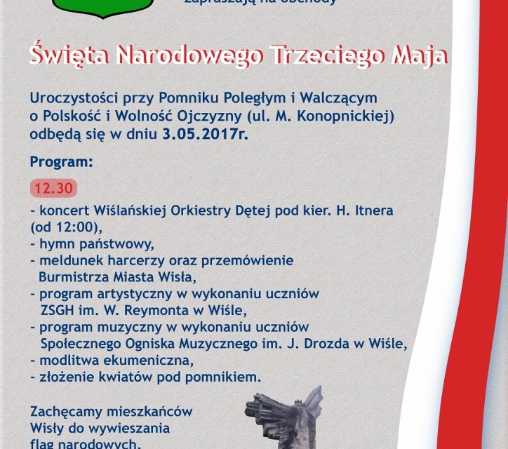 Plakat dotyczący Obchodów Święta Narodowego 3 Maja