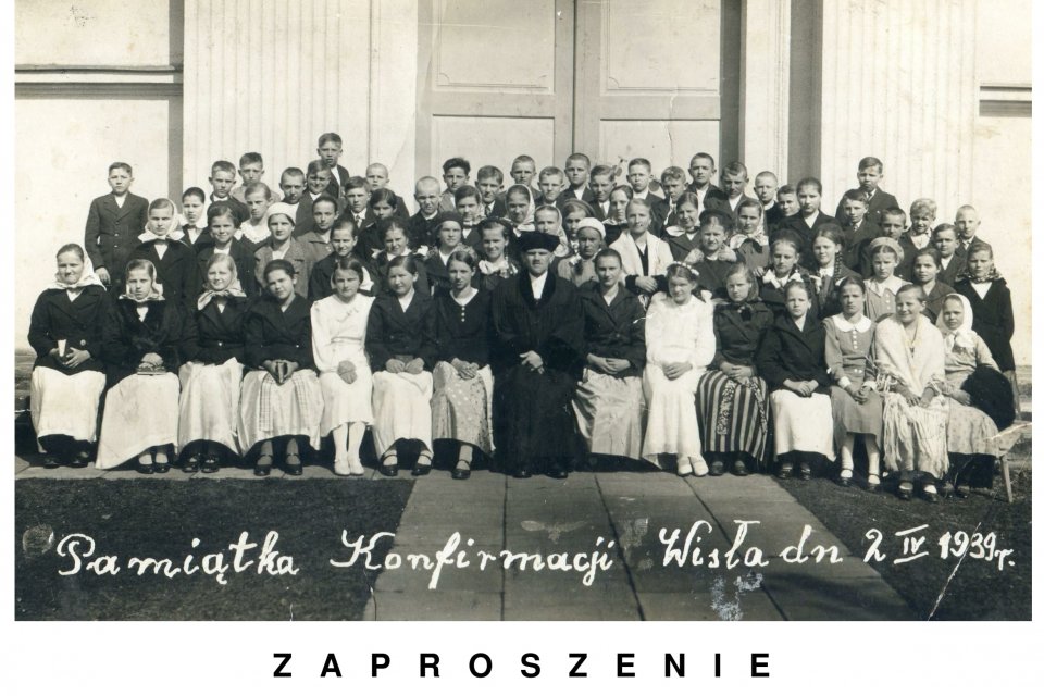 Wzór zaproszenia ze starą fotografią konfirmantów